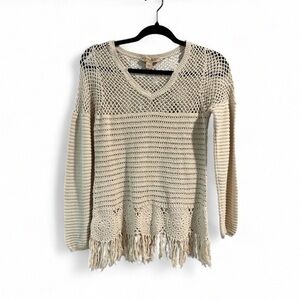 Vintage America Cream V-Neck Crochet Sweater